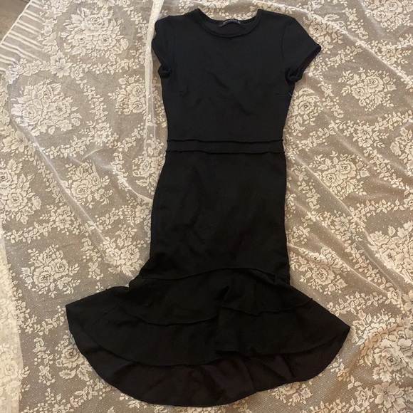 NEW ZARA Black knit Bandage dress wiggle mermaid flare Small RIBBED BODYCON - Picture 8 of 13